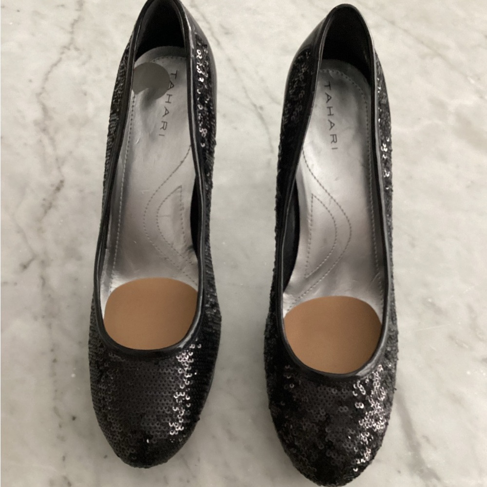 Tahari Black Sequin Heels